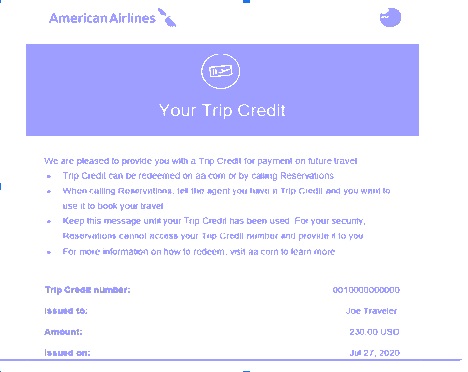 american airlines travel credit voucher